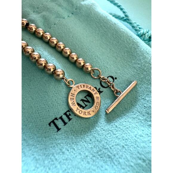 RARE Tiffany & Co. Rubedo Metal Rose Gold Color Ball Bead Toggle Chain Bracelet - Picture 7 of 12